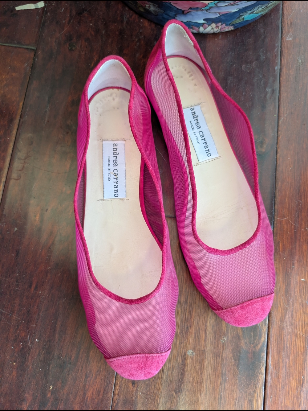 Rare Pink/Fuschia Mesh & Suede Ballet Flats Leather Sole Made In Italy Size 8